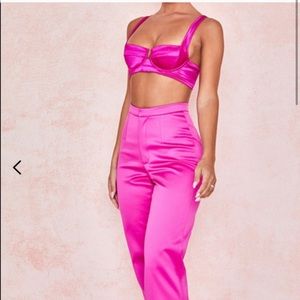 House of CB Hot Pink Satin Crop Top